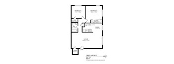 A black and white image of a floor plan for a living space.