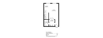 A floor plan for a basement apartment with a dining area, living room, bathroom, and closet.
