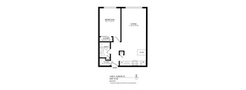 A black and white image of a floor plan for a unit at 1650 S. Albion St.