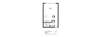 A drawing of a floor plan for a living space at 1650 S. Albion St.