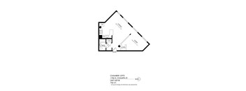 A black and white diagram of a living space with a floor plan.