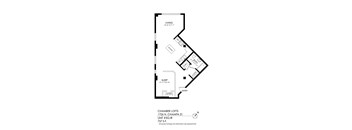 A floor plan for a living space and sleeping area.