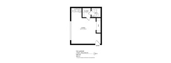 A black and white image of a floor plan for a unit at The Mariner on N. Williams St.