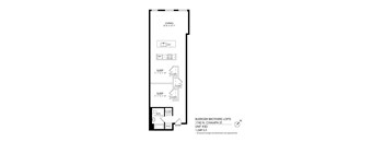 A drawing of a floor plan for a 1 Bedroom, 1 Bathroom apartment.