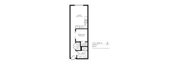 A black and white image of a floor plan for an apartment at 1775 S. Pearl St., Unit #111, 540 S.F.