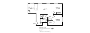 A black and white image of a floor plan for an apartment.