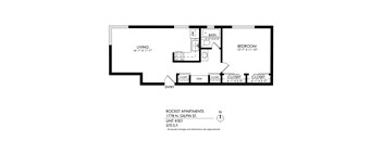 A black and white image of a floor plan for apartment number 301 at Rocket Apartments, 1778 N. Gilpin St.