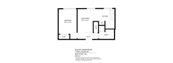 A black and white floor plan of a small apartment.