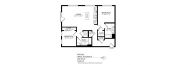 A black and white image of a floor plan for a unit at 1900 S. Comma St.