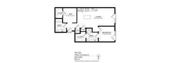 A black and white image of a floor plan for a living space.