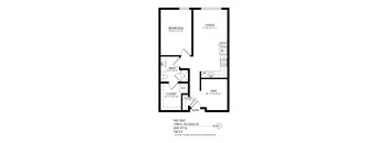 A black and white image of a floor plan for a living space.