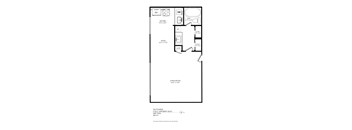 A drawing of a floor plan for a one bedroom apartment.
