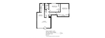 A floor plan of a two bedroom apartment with a living room and dining room.