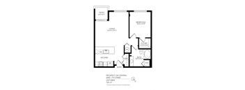 a floor plan of a studio apartment with a bedroom and a living room