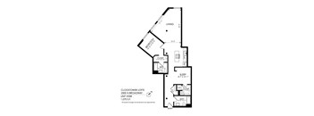 A black and white image of a floor plan for a Clocktower Lofts unit.