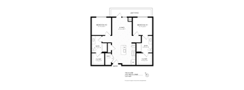 A black and white image of a floor plan for a two bedroom apartment.