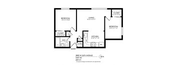 a floor plan of a studio apartment with a bedroom and a living room