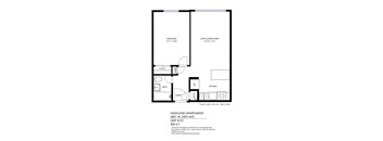 A black and white diagram of a floor plan for apartment.
