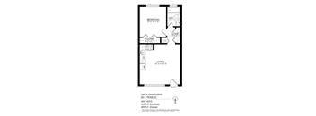 A floor plan for Orea Apartments shows a bedroom, bathroom, closet, and living room.