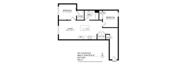 A black and white image of a floor plan for a unit at The Colewood.