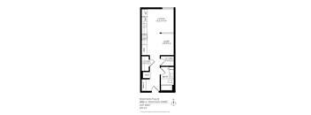 A black and white image of a floor plan for a Tennyson Place apartment.