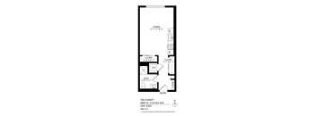 A black and white drawing of a floor plan for an apartment at The Everett.