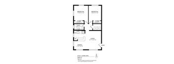 A floor plan for a basement apartment with two bedrooms, a living room, dining room, bathroom, and a reference room.