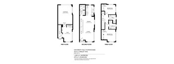 A drawing of three different floor plans for a house.