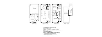 A set of four floor plans for University Hills Townhomes.