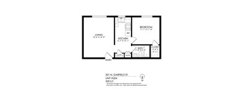 A black and white image of a floor plan for a 501 N. Garfield St. unit.