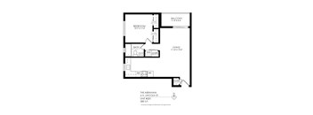 A floor plan of a one bedroom apartment with a living room and bathroom.