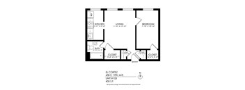 A drawing of a floor plan for an apartment at 608 E. 12th Ave., Unit #103.