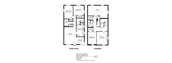 A floor plan of a two-bedroom apartment with a main floor and basement.