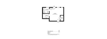 A drawing of a floor plan for an apartment at 725 Logan St.