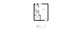 A black and white image of a floor plan for a unit at 725 Logan St.