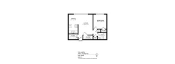 A black and white image of a floor plan for a one bedroom apartment.