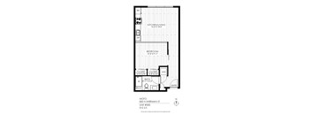 A floor plan for a motel room with a kitchen, bedroom, bathroom, and closet.