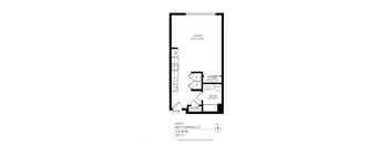A drawing of a living space with a bathroom and a closet.