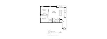 A black and white image of a floor plan for an apartment.