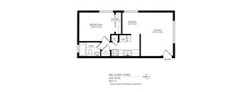 A black and white image of a floor plan for an apartment at 840 Cherry Street.