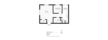 A black and white image of a floor plan for a unit at 960 Pearl St.