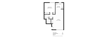 Floor plan of a property with a bedroom, kitchen, and living room.