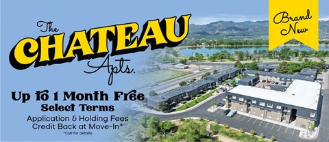 a poster for the chateau arts up 16 month free select terms with a