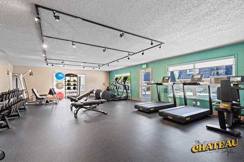 the gym commons with weights and exercise equipment