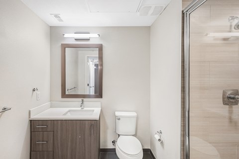 a bathroom with a toilet and a sink and a shower