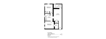 A black and white image of a floor plan for a two bedroom apartment.