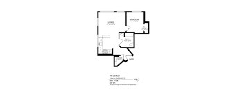 A black and white image of a floor plan for a living space.