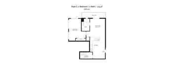 A floor plan of a 2 bedroom, 2 bathroom apartment.