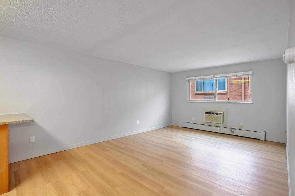 Empty room with wooden floor and a window.