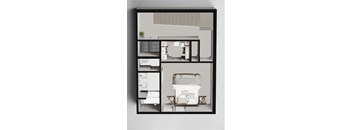 a model of a small house with a bedroom and a bathroom